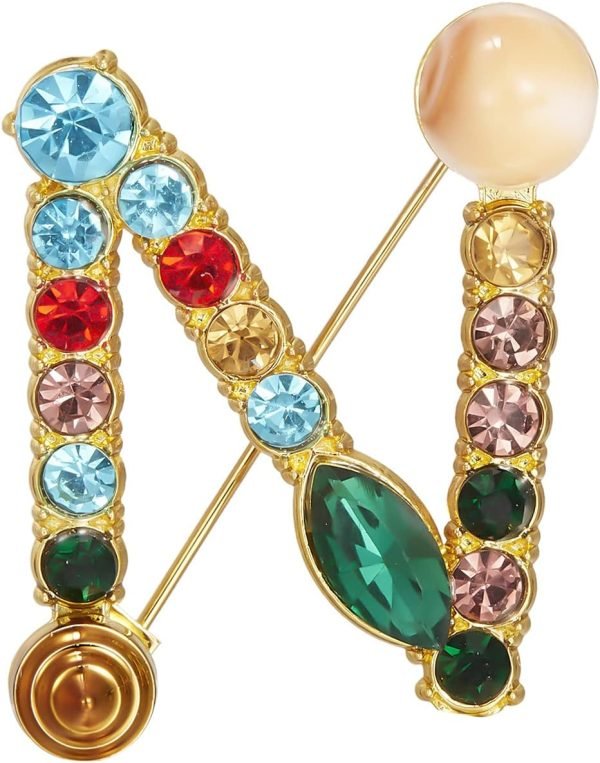 Crystal Pearl Initial Brooch Gold Plated Enamel Colorful Letter Alphabet Breastpin Pin for GIFTS