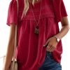Womens Summer Tops Crewneck Short Sleeve Shirts Casual Chiffon Blouses Flowy Lace Hem Boho Clothing Trendy 2024