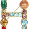 Crystal Pearl Initial Brooch Gold Plated Enamel Colorful Letter Alphabet Breastpin Pin for GIFTS