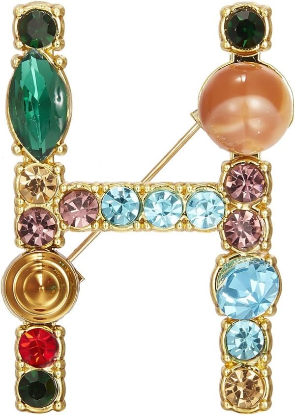 Crystal Pearl Initial Brooch Gold Plated Enamel Colorful Letter Alphabet Breastpin Pin for GIFTS