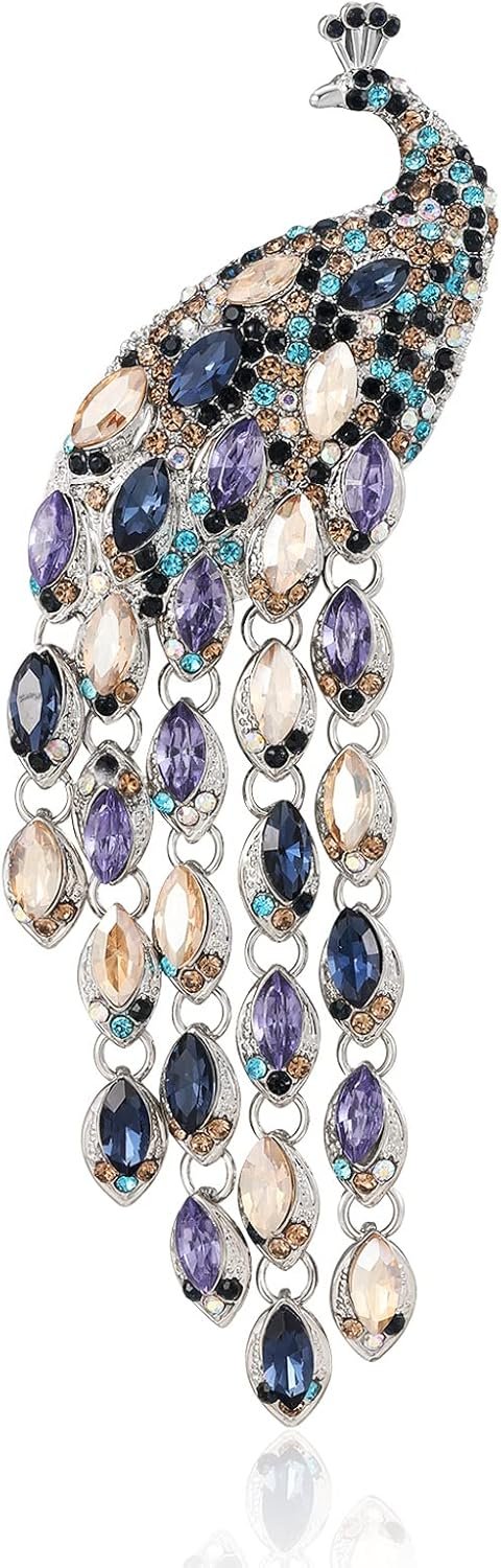 Rhinestone Peacock Tassel Brooch Pins for Women Fashion