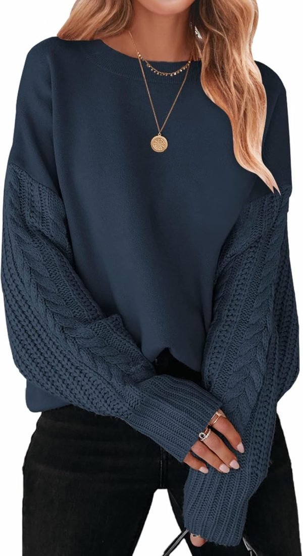 71kv1kL6FXL._AC_SL1500 Women's 2024 Fall Long Sleeve Crew Neck Solid Color Cable Knit Chunky Casual Oversized Pullover Sweater Tops