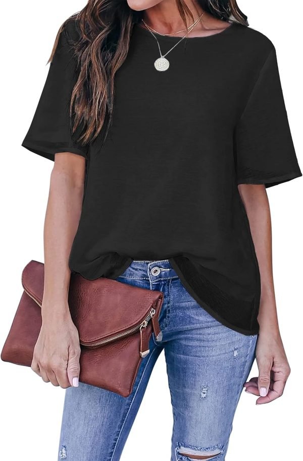 Womens Chiffon Blouse Summer Casual Round Neck Short Sleeve Pom Pom Shirts Top