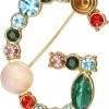 Crystal Pearl Initial Brooch Gold Plated Enamel Colorful Letter Alphabet Breastpin Pin for GIFTS