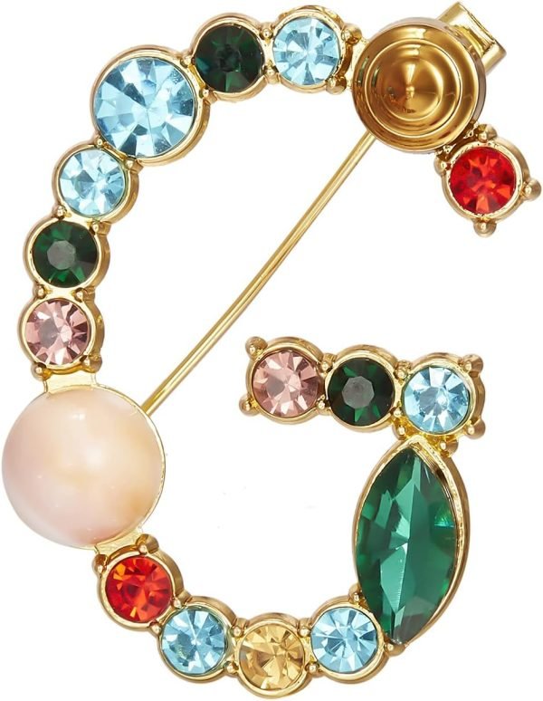 Crystal Pearl Initial Brooch Gold Plated Enamel Colorful Letter Alphabet Breastpin Pin for GIFTS