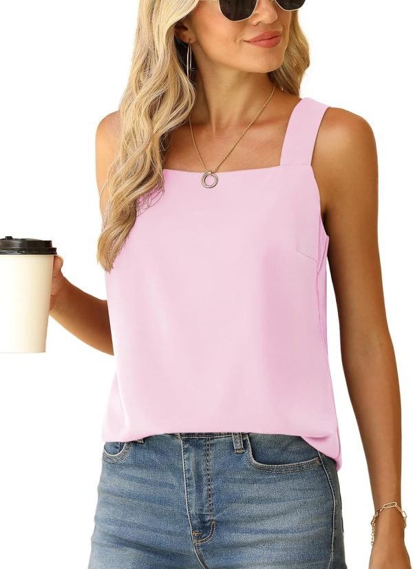 Blouse Tank Tops for Women Casual Summer Square Neck Chiffon Blouse Loose Flowy Sleeveless Tunic Shirts