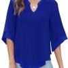 Womens 3/4 Sleeve Chiffon Blouses V Neck Double Layers Mesh Shirts Dressy Flowy Tunic Tops (M-5XL)