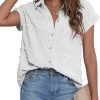 71lAEZdEd9L._AC_SL1500 Women White Button Down Shirt Dressy Casual Work Tops Chiffon Blouse Summer Short Sleeve Shirts