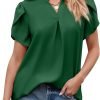 Women's Dressy Casual Business Work Chiffon Blouses Tops Summer V Neck Cute Loose Petal Short Sleeve T-Shirts