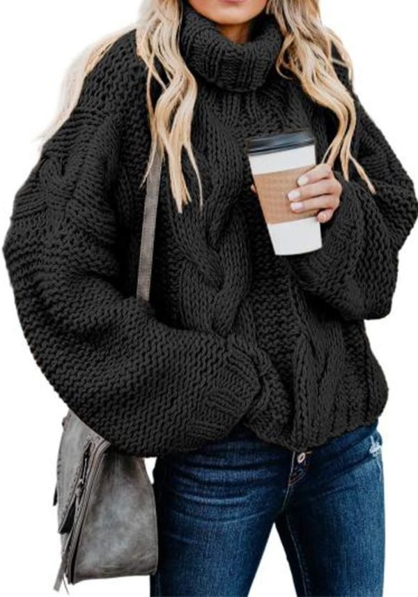 Womens 2024 Winter Fall Solid Turtleneck High Neck Balloon Long Sleeve Sweaters Pullover Outerwear