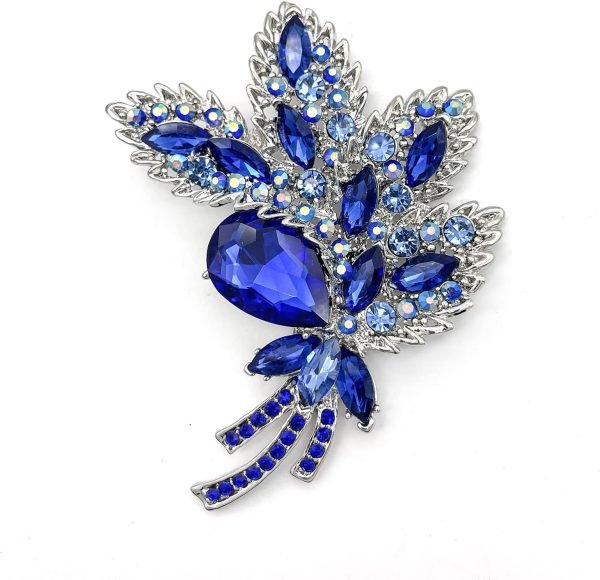 Big Large Brooch Pin Austrian Crystal Leaf Shape Bouquet Rhinestone Scarf Decoration Wreath Cloth Brooches Pins For Women Girls