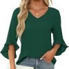 Chiffon Blouses for Women Ruffle 3/4 Sleeve Dressy V Neck Casual Flowy Tunic Tops