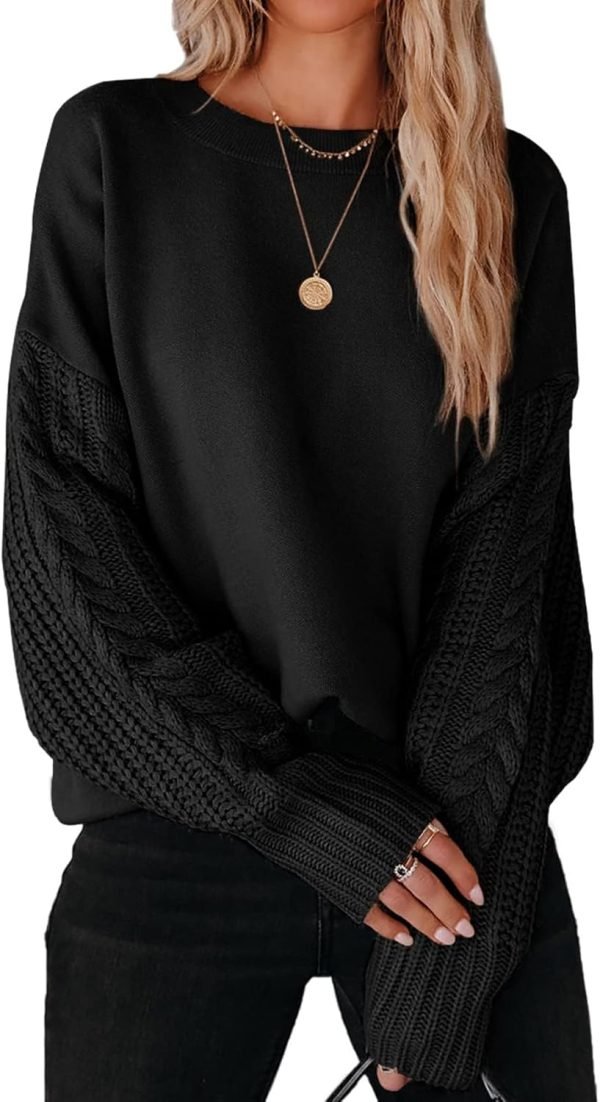 71lydbnAEjL._AC_SL1500 Women's 2024 Fall Long Sleeve Crew Neck Solid Color Cable Knit Chunky Casual Oversized Pullover Sweater Tops