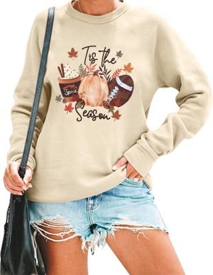 71m5bZkHvcL._AC_SL1500 Tis the Season Fall Sweatshirt for Women Fall Football Long Sleeve Shirt Causal Autumn Pumpkin Pullover Tops