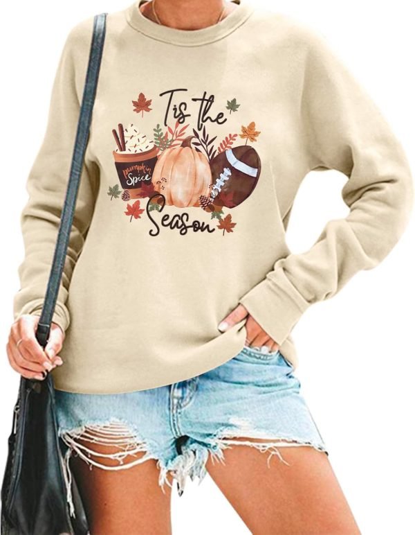 Tis the Season Fall Sweatshirt for Women Fall Football Long Sleeve Shirt Causal Autumn Pumpkin Pullover Tops