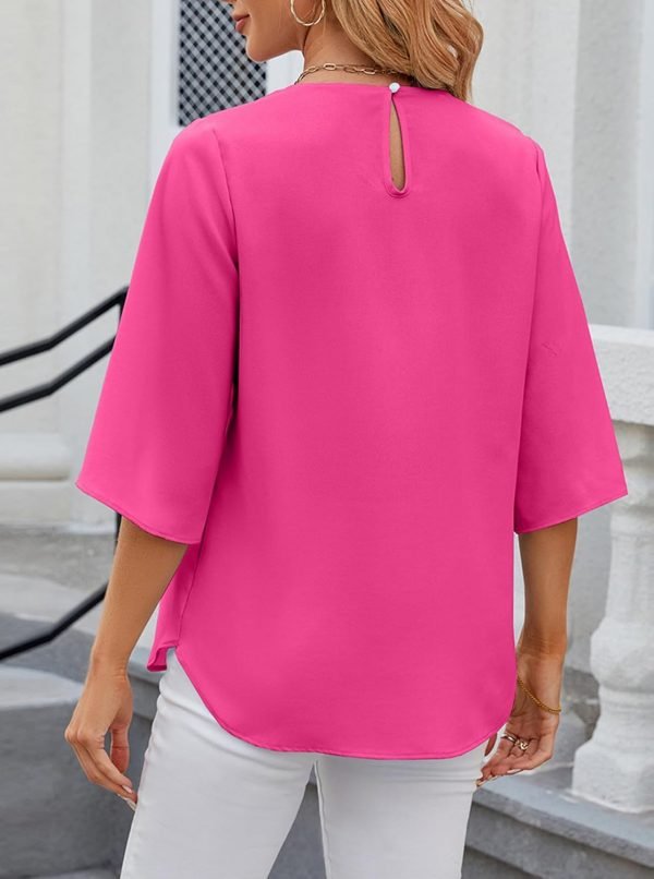 71mIZli0p0L._AC_SL1500 Women's Chiffon Blouse 3/4 Sleeve Crew Neck Loose Tops Casual Blouses Shirt