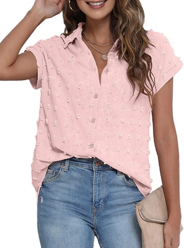 71mPrRFjpGL._AC_SL1500 Women White Button Down Shirt Dressy Casual Work Tops Chiffon Blouse Summer Short Sleeve Shirts