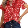 Women's Casual V Neck Alicia Floral Print Smocked Short Sleeve Chiffon Blouses Bohemian Top Shirts