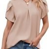Women's Dressy Casual Business Work Chiffon Blouses Tops Summer V Neck Cute Loose Petal Short Sleeve T-Shirts