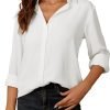 Womens Button Down Shirt Long Sleeve Classic Collared Tops Work Office Casual Chiffon Blouse