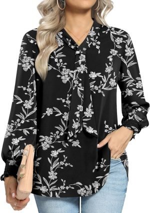 71nkaSyRWIL._AC_SL1500 Women's Fall Long Sleeve Chiffon Blouse Winter V-Neck Tunic Tops Business Shirt