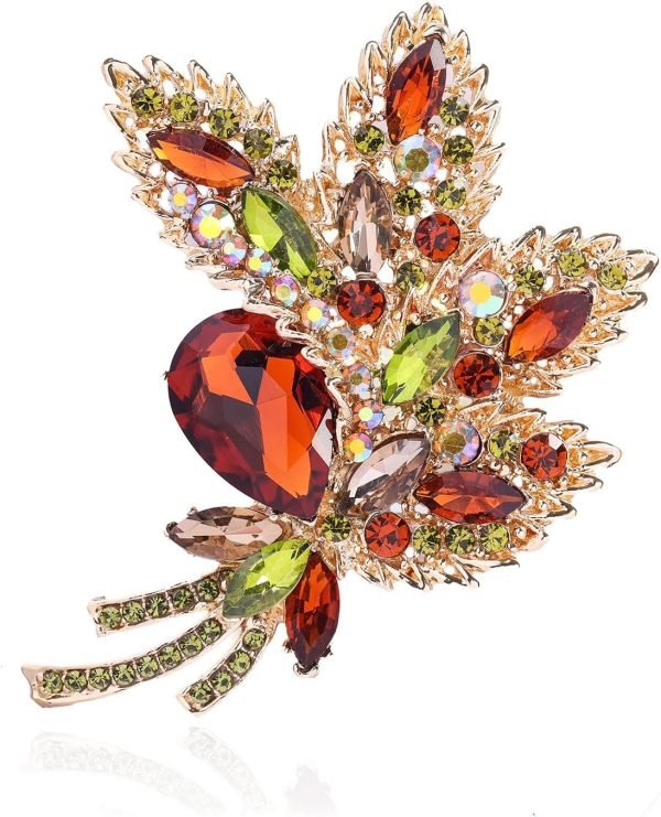 Big Large Brooch Pin Austrian Crystal Leaf Shape Bouquet Rhinestone Scarf Decoration Wreath Cloth Brooches Pins For Women Girls
