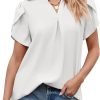 Women's Dressy Casual Business Work Chiffon Blouses Tops Summer V Neck Cute Loose Petal Short Sleeve T-Shirts