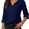 Womens Button Down Shirt Long Sleeve Classic Collared Tops Work Office Casual Chiffon Blouse