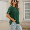 Womens Chiffon Blouse Summer Casual Round Neck Short Sleeve Pom Pom Shirts Top