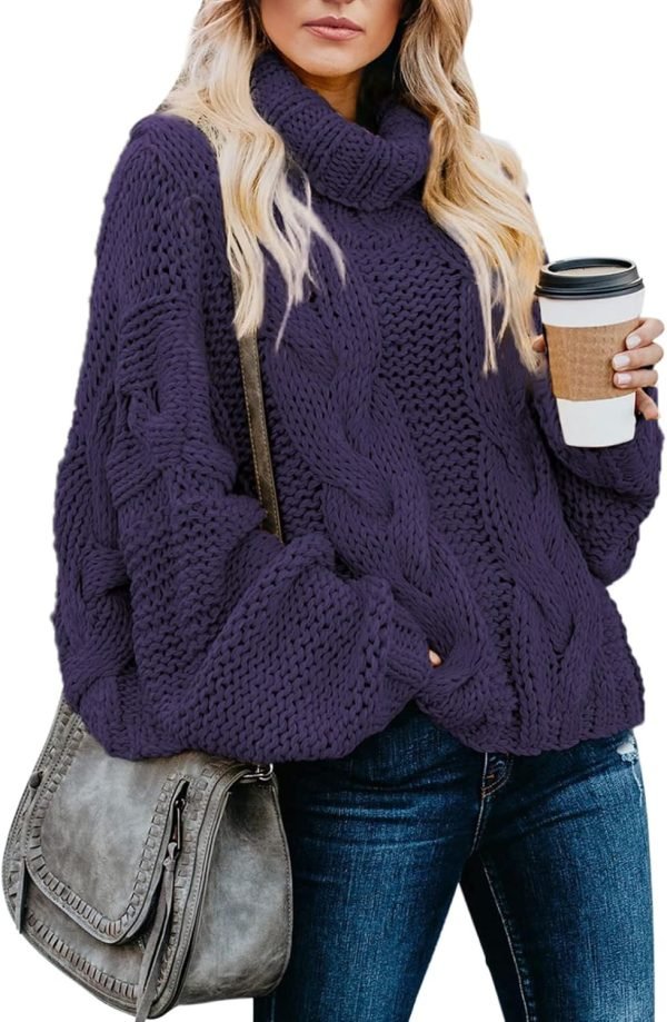 Womens 2024 Winter Fall Solid Turtleneck High Neck Balloon Long Sleeve Sweaters Pullover Outerwear