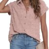 71oajxPf_xL._AC_SL1500 Women White Button Down Shirt Dressy Casual Work Tops Chiffon Blouse Summer Short Sleeve Shirts