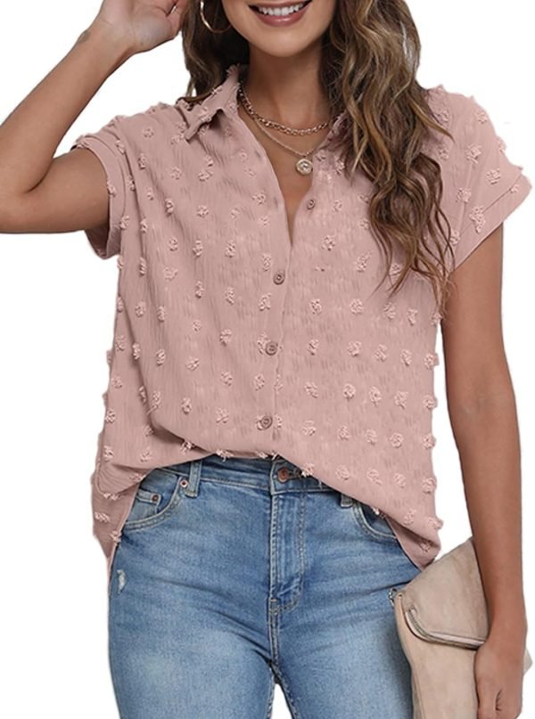 71oajxPf_xL._AC_SL1500 Women White Button Down Shirt Dressy Casual Work Tops Chiffon Blouse Summer Short Sleeve Shirts