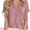 Chiffon Blouse for Womens Dressy Casual Short Sleeve Shirt V Neck Swiss Dot Top