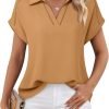 Women's Short Sleeve Chiffon Blouses Office Work Dress Shirts Business Casual Tops