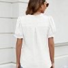 Womens Puff Sleeve Summer Tops Chiffon Short Sleeve Blouses White V Neck Pom Pom Shirts