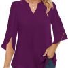 Women's 3/4 Sleeve Chiffon Blouses for Women Dressy Casual, V Neck Double Layers Chiffon Blouses 2024, Tunic Tops