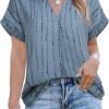 Women's Summer Work Blouse V Neck Short Sleeve Lapel Shirt Top Tunic