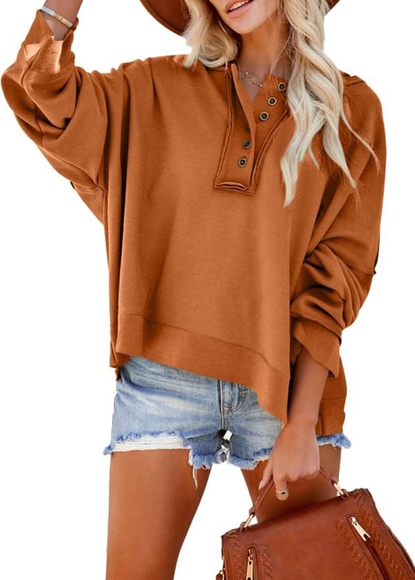 Hoodies for Women 2024 Fashion Fall V Neck Button Down Long Sleeve Hooded Sweatshirts Tops