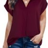 Women's Summer Work Blouse V Neck Short Sleeve Lapel Shirt Top Tunic