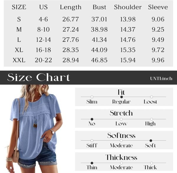 Womens Summer Tops Crewneck Short Sleeve Shirts Casual Chiffon Blouses Flowy Lace Hem Boho Clothing Trendy 2024