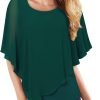 Women's Lightweight Flowy Shirt Double-Layered Printed Chiffon Poncho Blouse Top