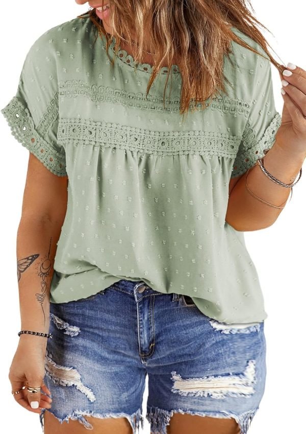 71rY3PY5qNL._AC_SL1500 Women Plus Size Tops Crewneck Short Sleeve Lace Crochet Loose Casual Summer Blouses Shirts(1X-5X)