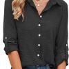 Womens Button Down Shirts V Neck Roll Up 3/4 Length Sleeve Tops Elegant Dressy Blouses Business Casual Outfits