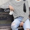 Women's Casual Striped Long Sleeve Tops Crew Neck Knit Ribbed Basic T Shirts