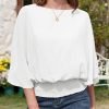 Womens Solid Short Sleeve Boat Crew Neck Chiffon Blouses 3/4 Sleeve Casual Dressy Shirts Batwing Dolman Top Tunic