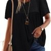 Womens Summer Tops Crewneck Short Sleeve Shirts Casual Chiffon Blouses Flowy Lace Hem Boho Clothing Trendy 2024