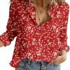 Women's Casual V Neck Alicia Floral Print Roll Up Long Sleeve Chiffon Button Down Blouses Bohemian Top Shirts