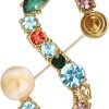 Crystal Pearl Initial Brooch Gold Plated Enamel Colorful Letter Alphabet Breastpin Pin for GIFTS