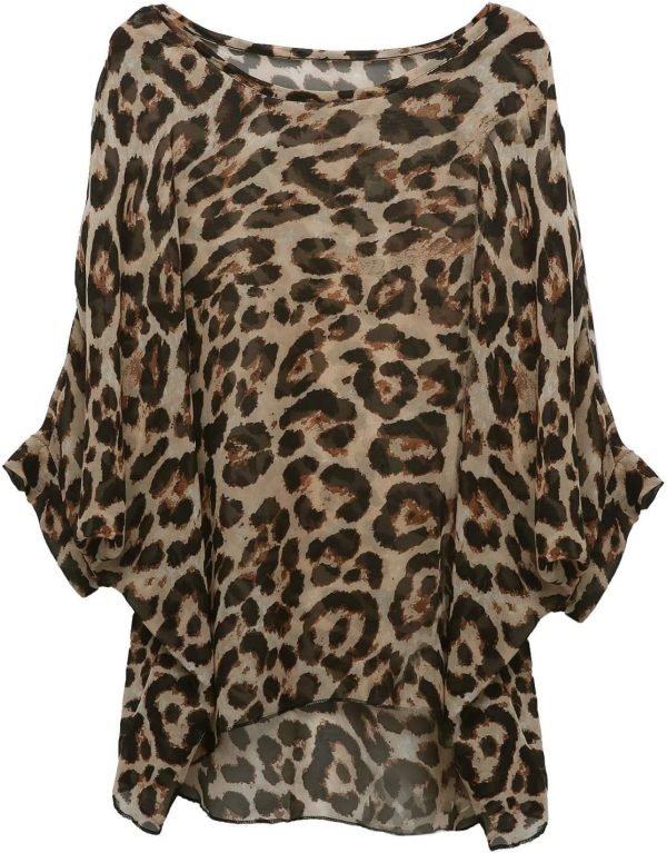 Women Chiffon Blouse Floral Batwing Sleeve Beach Cover Loose Tunic Shirt Tops