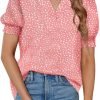Womens Fashion Blouses Notched V Neck Puffer Short Sleeve Shirt Polka Dot Tops Chiffon Dressy Shirts